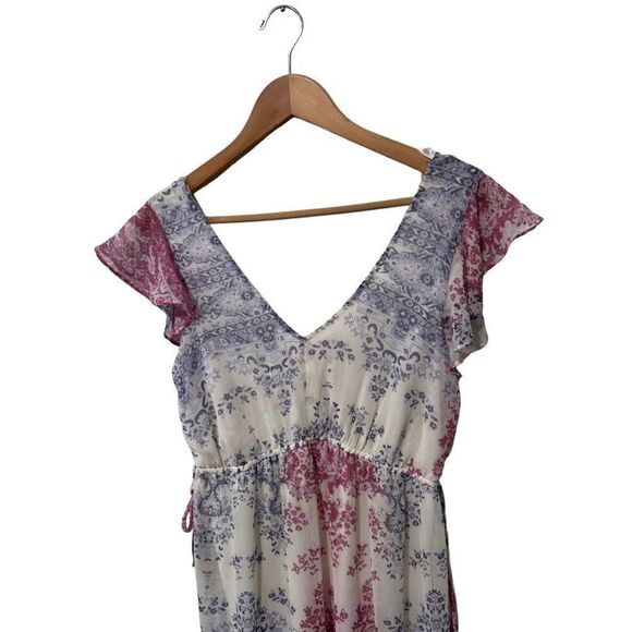 Knox Rose Chiffon Multicolored V-Neck Midi Dress Ruffle Tassel Boho Size Small - Picture 9 of 15